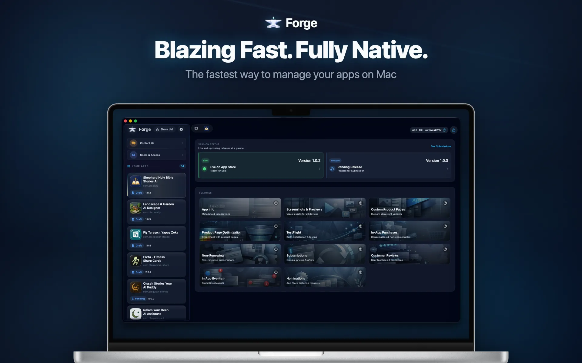 Forge Dashboard — manage all your apps in one native macOS app